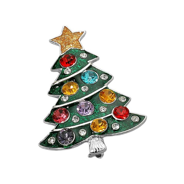 Add sparkle to your holiday look with this festive Christmas tree brooch, adorned with bright crystals and topped with a glittery star. Perfect for coats, scarves, or party outfits during the season.