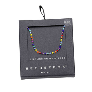 Multi Silver Secret Box Sterling Silver Rainbow Colorful Bead Necklace, The beautifully crafted design adds a gorgeous glow to any outfit. Perfect Birthday Gift, Anniversary Gift, Mother's Day Gift, Anniversary Gift, Graduation Gift, Prom Jewelry, Just Because Gift, Thank you Gift, or Charm Necklace. Stay classy & luxurious.