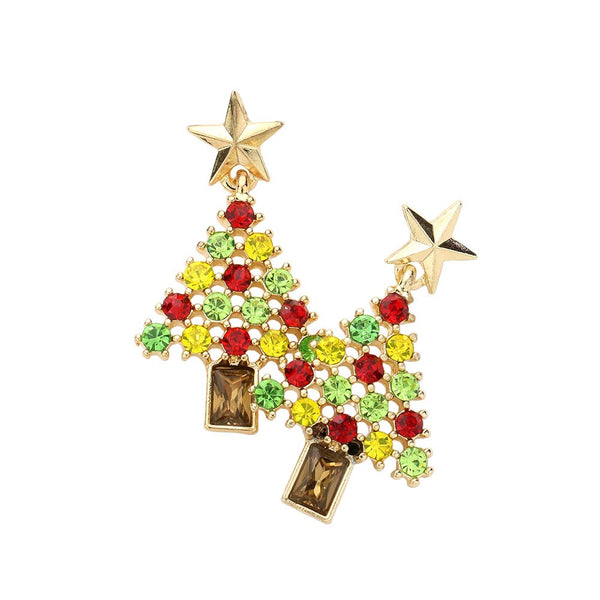 Multi Stone Embellished Christmas Tree Earrings, these festive Christmas Tree earrings feature stunning stone embellishments for an eye-catching holiday look. Embrace the spirit of Christmas with Christmas-themed awesome dangle earrings. Perfect Gift for December Birthdays, Christmas, and Secret Santa. Merry Christmas.