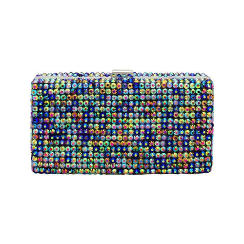 Bolso de mano de noche rectangular con tachuelas y brillantes - Multi