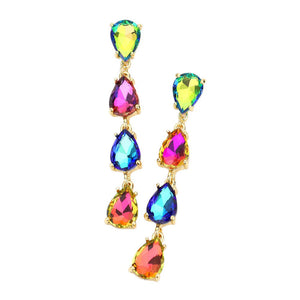 Multi Teardrop Stone Link Dangle Evening Earrings, add a subtle hint of sophistication to your special occasion look. Crafted from stones in a variety of colors, these earrings feature a delicate teardrop stone design that will sparkle and shine under the evening light. Perfect gift for your loved ones on any meaningful day.