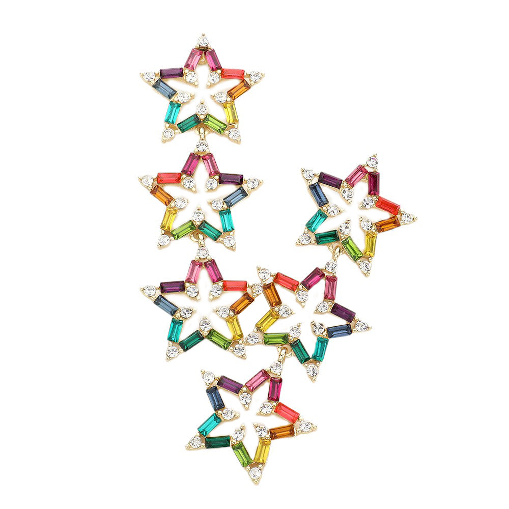 Multi Triple Star Link Dangle Earrings are a stunning addition to any outfit. Made with high-quality materials, they feature a unique triple-star dangle design that will catch the eye and elevate any look. Perfect for special occasions or everyday wear, these are a perfect gift choice for any fashion-forward individual.