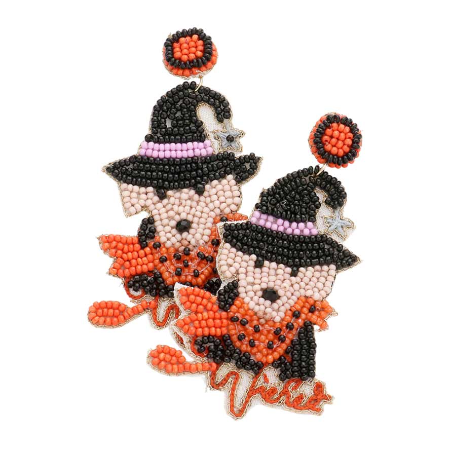 Multi Witch Message Felt Back Seed Beaded Hat Dog Dangle Earrings, are fun handcrafted jewelry that fits your lifestyle, adding a pop of pretty color. This pretty & tiny earring will surely bring a smile to one's face as a gift. This is the perfect gift for Halloween, especially for your friends, family, and your love.
