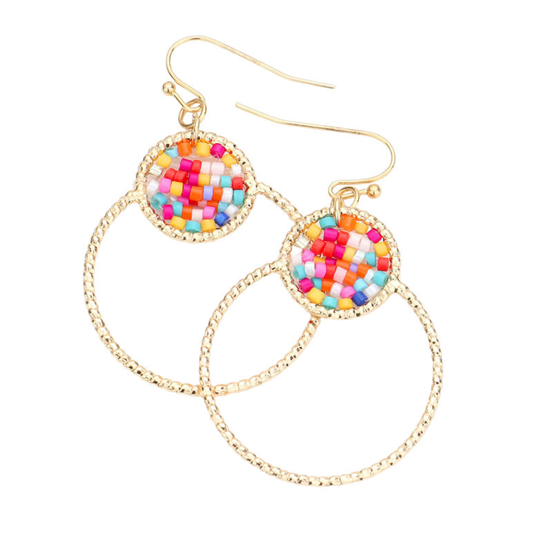 Multi Open Metal Circle Beads Embellished Dangle Earrings are a great way to add some flair to your outfits! Make a statement in style earrings that are sure to turn heads. Perfect for any occasion, bring the fun and flair to your outfit to stand out! Great gift for Christmas, Birthday, Anniversary, Cumpleanos, Navidad