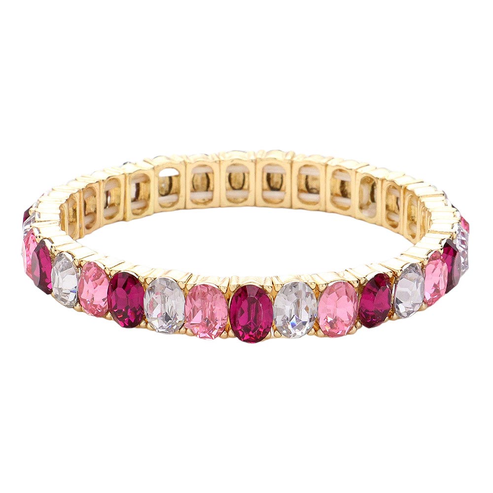 Gold-Multi -Oval Stone Cluster Stretch Evening Bracelet is expertly crafted with a stretch design for easy and comfortable wear. With an elegant and sophisticated look, it features oval-shaped stones that create a dazzling and eye-catching cluster. This bracelet add a touch of glamour to their outfit.