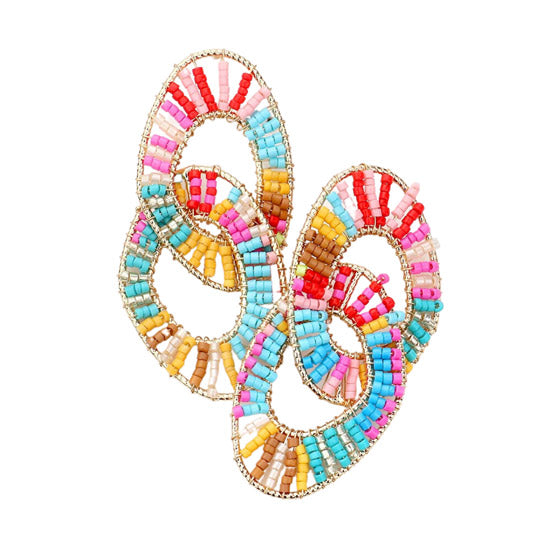 Multi Tiny Bead Embellished Irregular Open Oval Link Earrings be a trendsetter! Perfect for adding some unique edginess to your daily wardrobe, this fun jewelry is sure to turn heads! Get your fashionable fix with these fabulous earrings! Gift for Birthday, Christmas, Anniversary, Regalo Cumpleanos, Regalo , Navidad