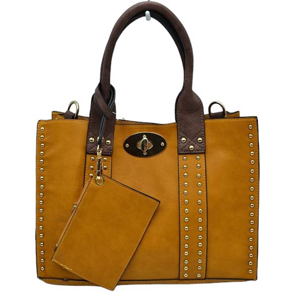 Mustard Faux Leather Top Handle Tote Bag With Purse, is a stylish and durable bag made of high-quality faux leather. Its spacious top handle design allows for comfortable carrying and the detachable purse adds extra convenience. The bag is designed to last for years to come. Perfect gift for family members on any day.