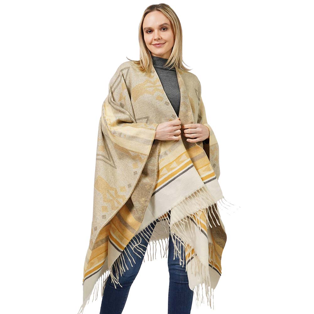 Mustard Beautiful Aztec Patterned Cape Poncho, With the latest trend in ladies' outfit cover-up! the high-quality knit poncho is soft, comfortable, and warm but lightweight. It's perfect for your daily, casual, party, evening, vacation, and other special events outfits. A fantastic gift for your friends or family.