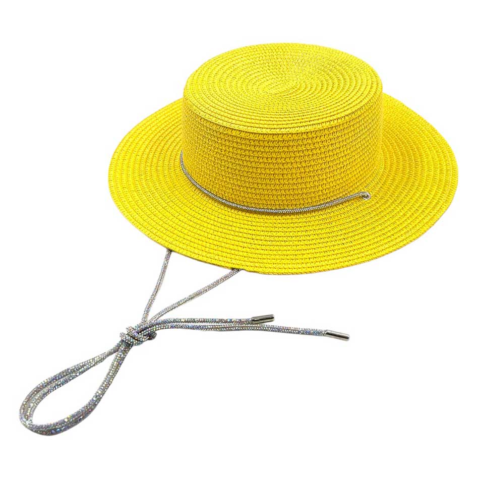 Mustard Bling Chin Tie Straw Sun Hat! Introducing the perfect accessory for your sunny adventures. With its stylish bling detail and functional chin tie, this hat will keep you looking effortlessly chic while protecting you from the sun. Don't let the heat bother you, just tie the chin tie and enjoy the day.