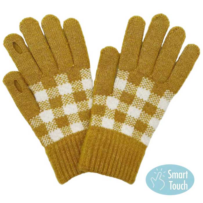 Mustard Buffalo Check Smart Touch Gloves, Stay warm and connected with these. These gloves are designed to keep you comfortable. Utilizing fingertip capacitive touch technology, these gloves provide full dexterity and control of your device so you never have to worry about interrupted use.