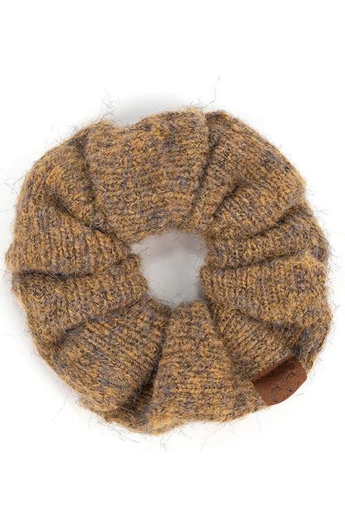 C.C Multi Yarn Knit Solid Color Soft Scrunchies - Mustard