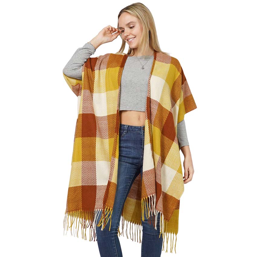 Mustard Check Patterned Vest, with the latest trend in ladies' outfit cover-up! the high-quality knit poncho is soft, comfortable, and warm but lightweight. It's perfect for your daily, casual, party, evening, vacation, and other special events outfits. A fantastic gift for your friends or family.