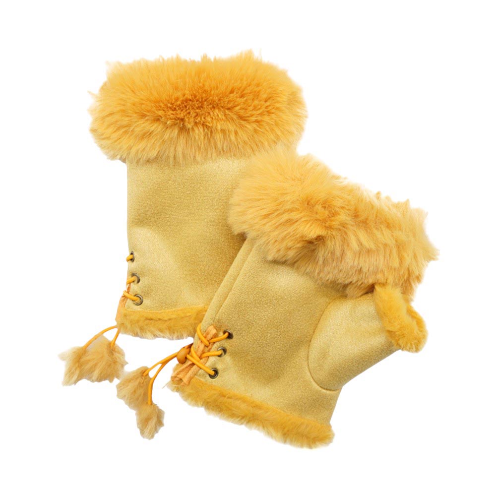 Mustard Faux Fur Trim Fingerless Gloves, Stay warm and stylish with our stylish winter gloves. These gloves provide the perfect balance of fashion and function, allowing you to keep your hands warm while still being able to use your fingers. The faux fur trim adds a touch of luxury, a must-have accessory for any winter outfit.