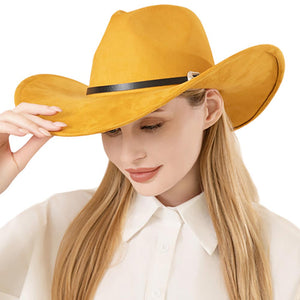 Mustard Faux Leather Band Solid Cowboy Fedora Panama Hat, Look great in any setting with this hat. Featuring a smooth, classic design with a solid faux leather band and a western theme, this hat provides both timeless style and versatility. It's the perfect accessory for any casual or formal look.