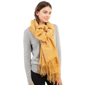 Mustard Glitter Checker Pattern With Tassel Scarf, is the perfect addition to any outfit. Crafted from a lightweight, breathable fabric, it has a glitter checker pattern and tassels for a sophisticated look. It's a perfect gift choice for loved ones on cold ace. Enjoy all-day comfort and effortless style with this scarf. 