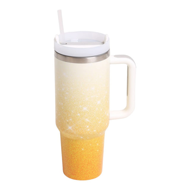 Mustard Gradient 40oz Double Wall Stainless Steel Tumbler, thanks to its double-wall insulation, provides ultimate temperature control for your favourite beverages. The tumbler features a sleek gradient design and a convenient handle for easy carrying. Stay hydrated and stylish on the go with this durable and functional tumbler.