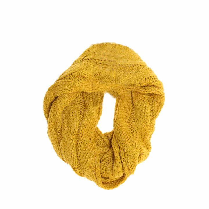 Mustard KIDS Solid Cable Knit CC Infinity Scarf offers reliable warmth and comfort for young children during chilly days. Its expertly crafted cable knit construction ensures durability and softness, while the infinity design allows for easy, secure wear without the hassle of loose ends. This solid-colored scarf is a practical accessory that complements any kid’s winter wardrobe, providing both functional protection. 