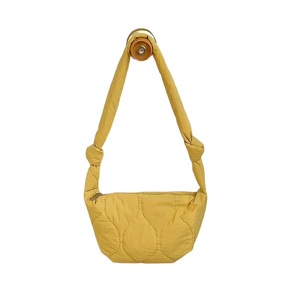 Mustard Quilted Puffer Half Moon Tote Shoulder Bag, is perfect to carry all your handy items with ease. Great for different activities including quick getaways. Easy to carry with you in your hands or around your shoulders. This is the perfect gift idea for a birthday, holiday, Christmas, anniversary, Valentine's Day, etc.