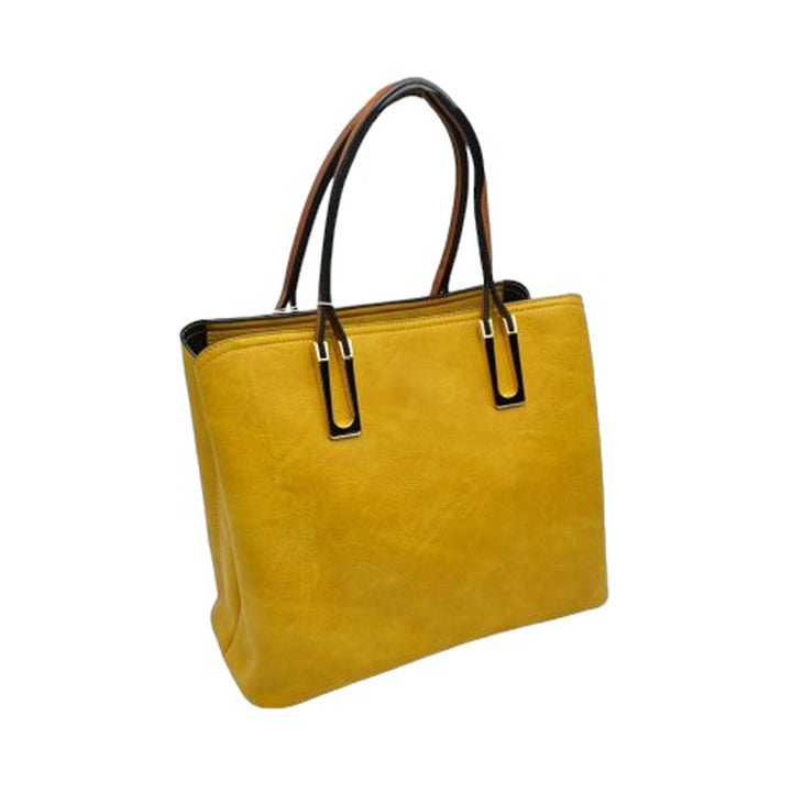 Mustard Solid Faux Leather Tote Bag Shoulder Bag, is perfect for the modern woman. Crafted with genuine faux leather, this stylish bag is durable, light, and spacious, and with adjustable straps, it is perfect for everyday use. Its sleek design will have you turning heads wherever you go.