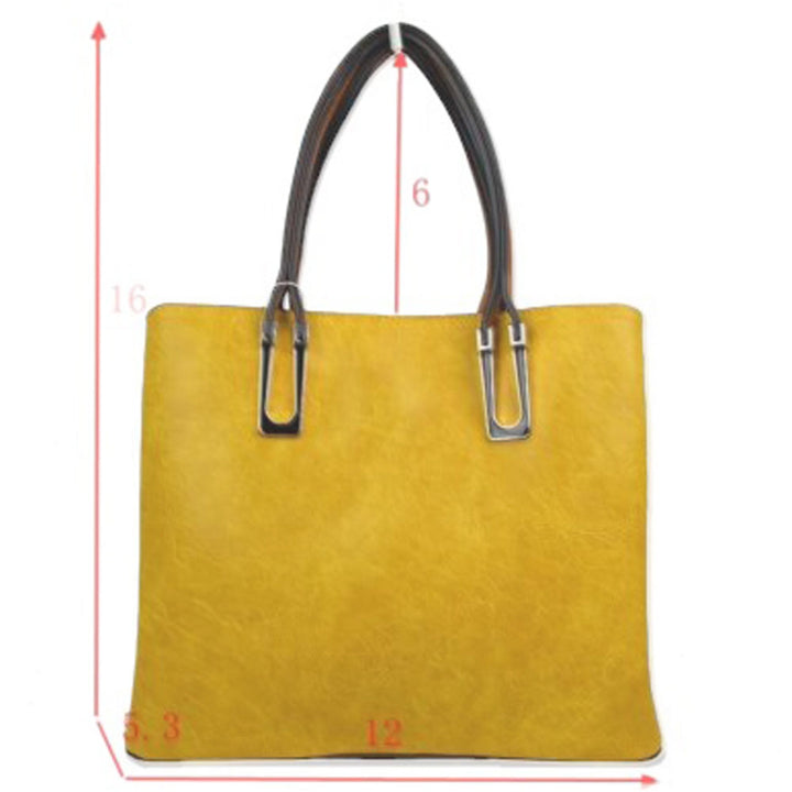 Mustard Solid Faux Leather Tote Bag Shoulder Bag, is perfect for the modern woman. Crafted with genuine faux leather, this stylish bag is durable, light, and spacious, and with adjustable straps, it is perfect for everyday use. Its sleek design will have you turning heads wherever you go.