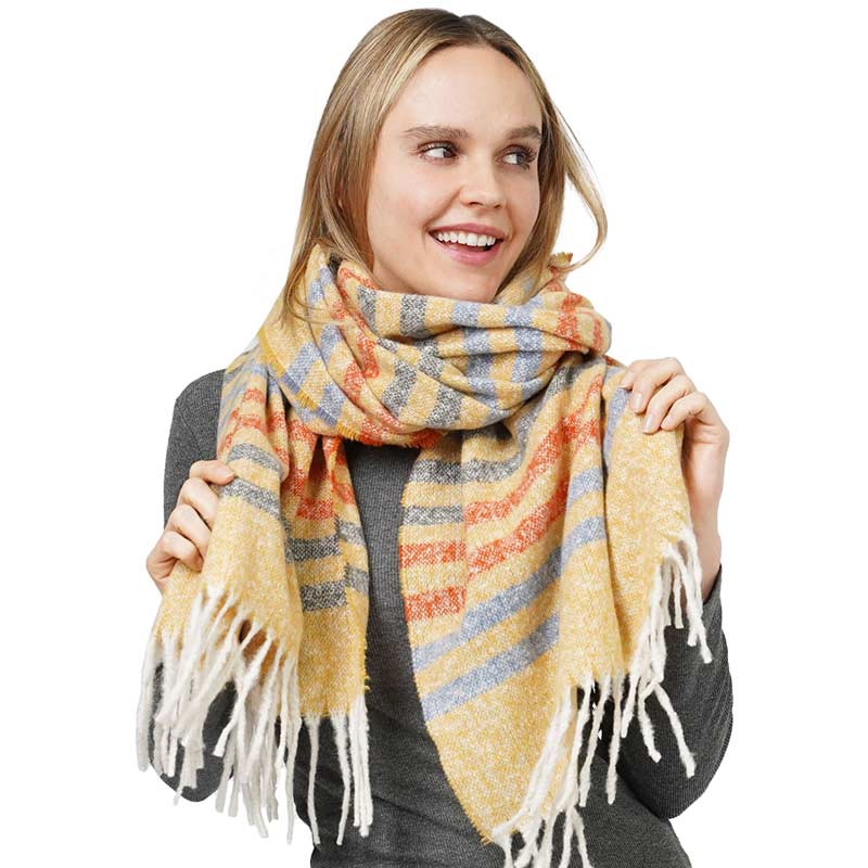 Black Striped Fringe Scarf, is delicate, warm, on-trend & fabulous, and a luxe addition to any cold-weather ensemble. This striped fringe scarf combines great fall style with comfort and warmth. It's a perfect weight and can be worn to complement your outfit. Perfect gift for birthdays, holidays, or any occasion.