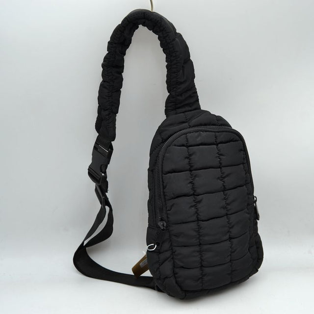 Modern Quilted Puffer Sling Backpack - Black - Backpacks