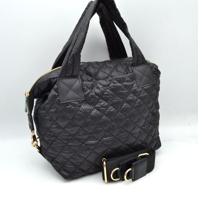 Stylish Diamond-Quilted Puffer Crossbody & Satchel Bag - Black - Satchel Bag