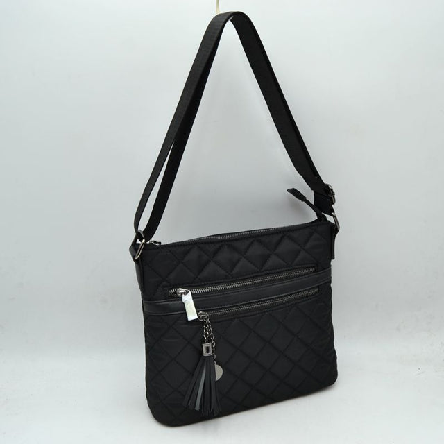 Quilted Crossbody Bag with Adjustable Shoulder Strap - Black - Crossbody Bag