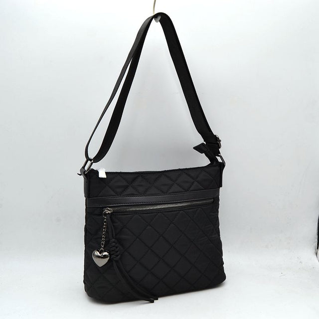 Quilted Crossbody Bag with Adjustable Strap - Black - Crossbody Bag