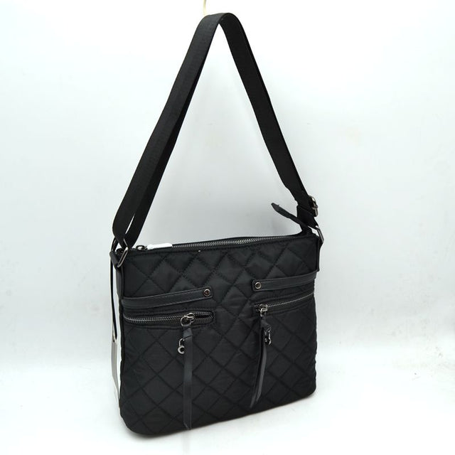 Classic Quilted Nylon Crossbody Bag with Multi-Zipper Pockets - Black - Crossbody Bags