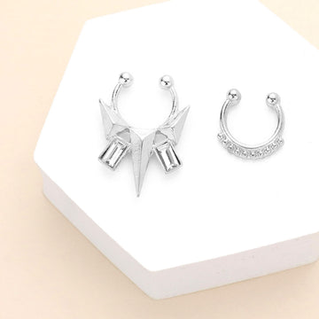 Madeline Love Rhodium 2PCS - Stone Embellished Boho Metal Nose Cuffs - Body Jewelry