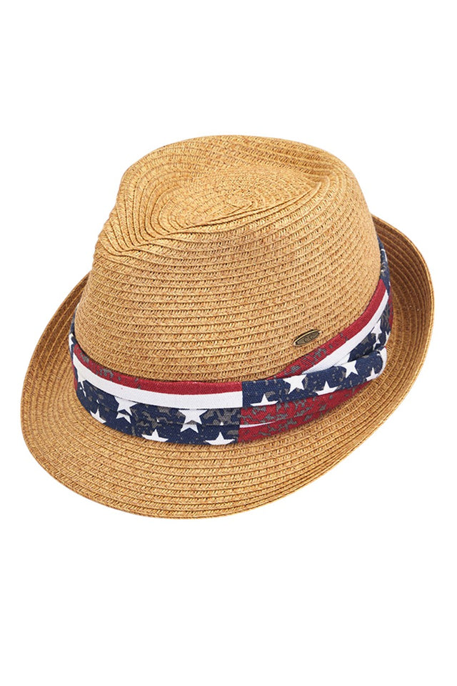 C.C AMERICAN FLAG TRIM BAND FEDORA Hat - Beige - Fedora Hats