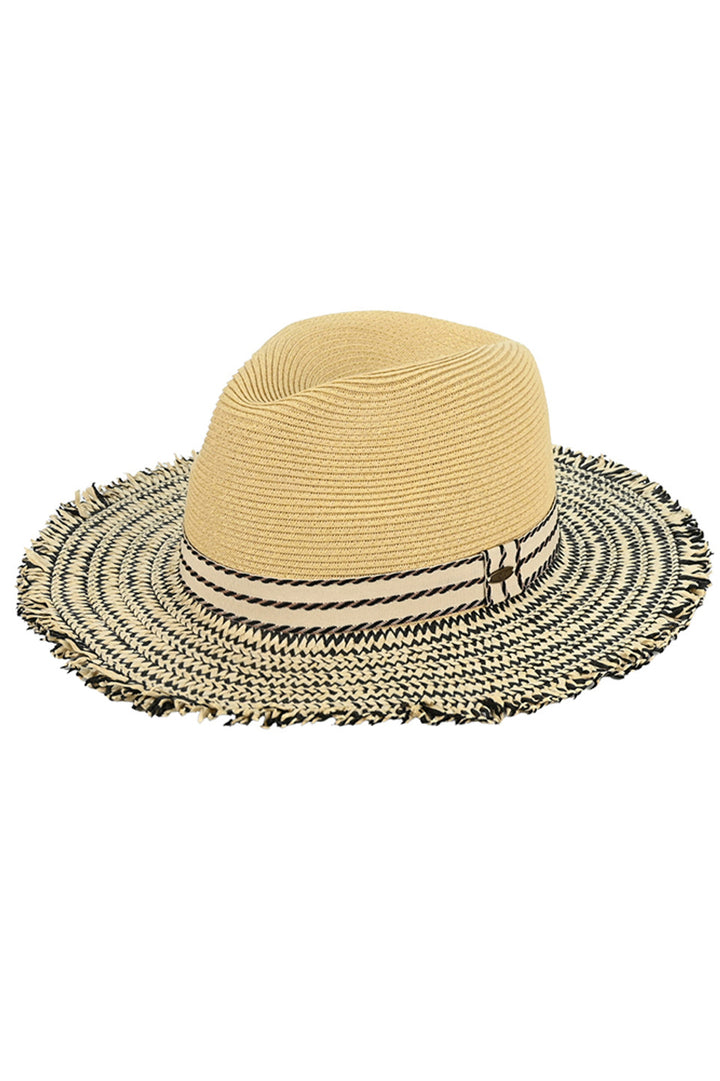 Natural C.C Frayed Edge Panama Sun Hat is a must-have accessory for any sunny day. Made with high-quality materials, this hat offers excellent sun protection while adding a touch of style to your outfit. Its frayed edge design provides a modern and chic look. Stay cool, protected, and fashionable with this Panama Sun Hat.