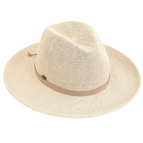 C.C Suede Lace Trim Band Panama Hat - Natural