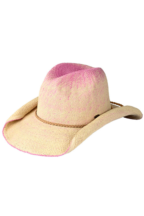 C.C Ombre Rolled Up Edge Cowboy Hat - Natural-Pink