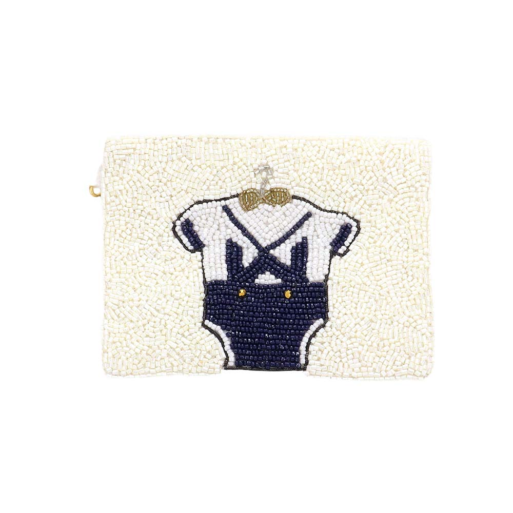 Navy Baby Bodysuit Seed Beaded Mini Pouch Bag, is a beautiful accessory that is going to be your absolute favorite new purchase! This trendy baby bodysuit seed beaded mini pouch bag can be given as a sweet gift to your family and friends on birthdays, baby showers, or meaningful occasions.