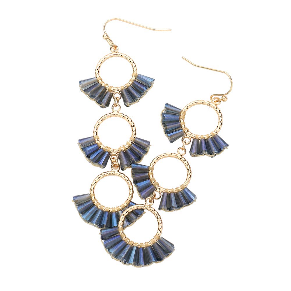 Navy Beaded Triple Hoop Dropdown Dangle Earrings, are an eye-catching accessory. With three interlocking rings, each beaded with vibrant colors, this earring set provides a perfect accent to any outfit. Lightweight and fashionable, these earrings can be dressed up or down, making them suitable for any occasion.