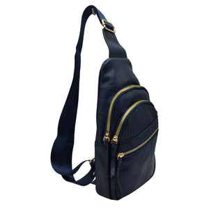 Navy Blue Faux Leather Multi Pocket Backpack Sling Bag, is an ideal choice for everyday use. Crafted from durable faux leather, it features multiple pockets for storing your belongings and keeping them organized. Its adjustable strap allows nice fit for maximum comfort. Stay organized and stylish with this backpack sling bag.