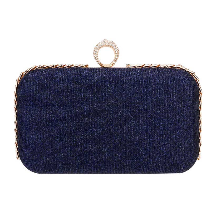Navy Chain Detailed Shimmery Evening Clutch Crossbody Bag, is beautifully designed and fit for all occasions & places. Perfect for makeup, money, credit cards, keys or coins, and many more things. This crossbody bag feature contains a detachable shoulder chain and clasp closure that makes your life easier and trendier.