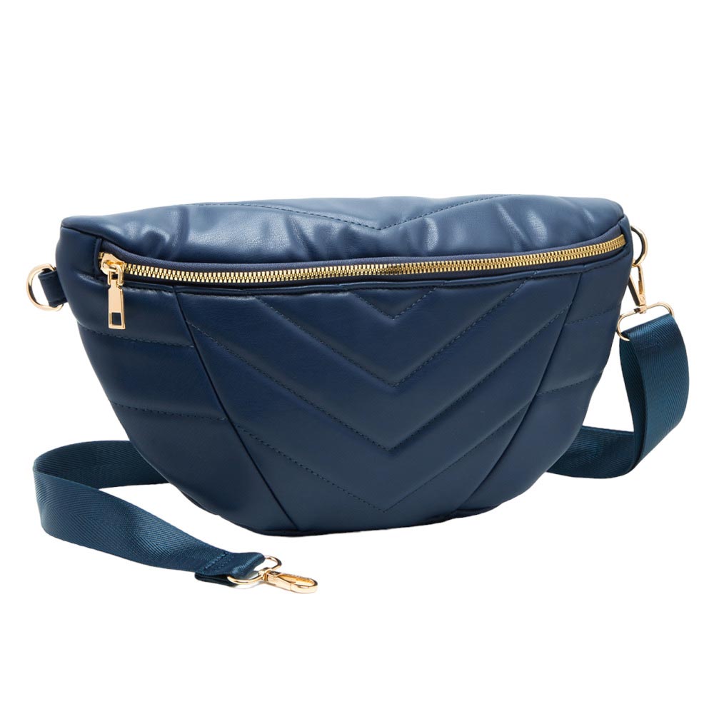 Navy Chevron Patterned Solid Sling Bag, is a stylish and versatile accessory. Its adjustable shoulder strap allows for comfortable wear, while the compact size is perfect for carrying your essentials like your phone, wallet, keys, and more. Perfect gift for traveler friends, fashion-forwarded family members, and friends. 