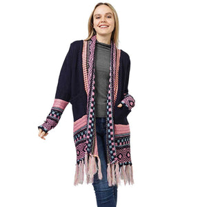 Navy Ethnic Patterned Front Pocket Sweater Cardigan, is the perfect accessory for keeping you comfortable and classy everywhere. It keeps you warm and toasty on winter and cold days. You can wear it on any casual outfit! Perfect Gift for Wife, Mom, Birthday, Holiday, Christmas, Anniversary, Fun Night Out. Happy Winter!