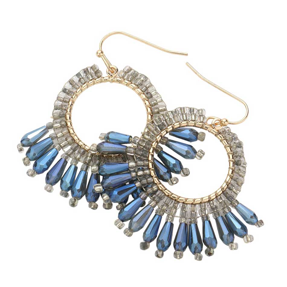 Navy Faceted Beaded Dangle Earrings, will add a touch of subtle sparkle to your outfit. Crafted with a modern and eye-catching design, these earrings feature a faceted bead, a tiered circle, and a dangle pattern for a unique and stylish look. Perfect for either a special occasion or everyday wear.