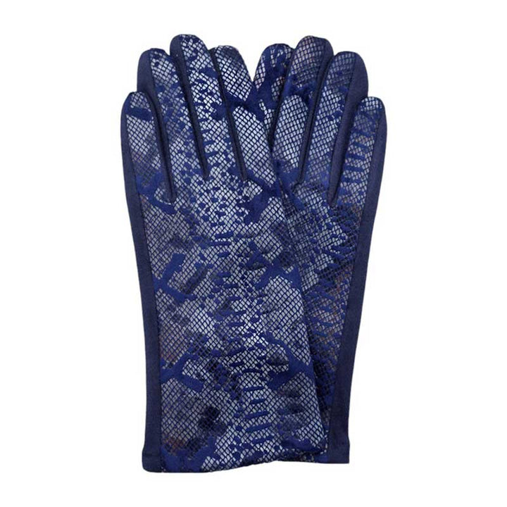 Navy-Faux Leather Snake Skin Pattern Smart Touch Gloves, Made from high-quality faux leather, these gloves feature a stylish snake skin pattern and smart touch capability, allowing you to use your touchscreen devices without removing them. Upgrade your daily routine with these must-have gloves.