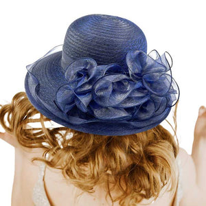 Navy Flower Organza Dressy Hat, is an elegant and high-fashion accessory for your modern couture. Unique and elegant hats, family, friends, and guests are guaranteed to be astonished by this flower-dressy hat. This hat will be perfect for Tea Parties, Concerts, Evening Wear, Ascot, Races, Photo Shoots, etc.