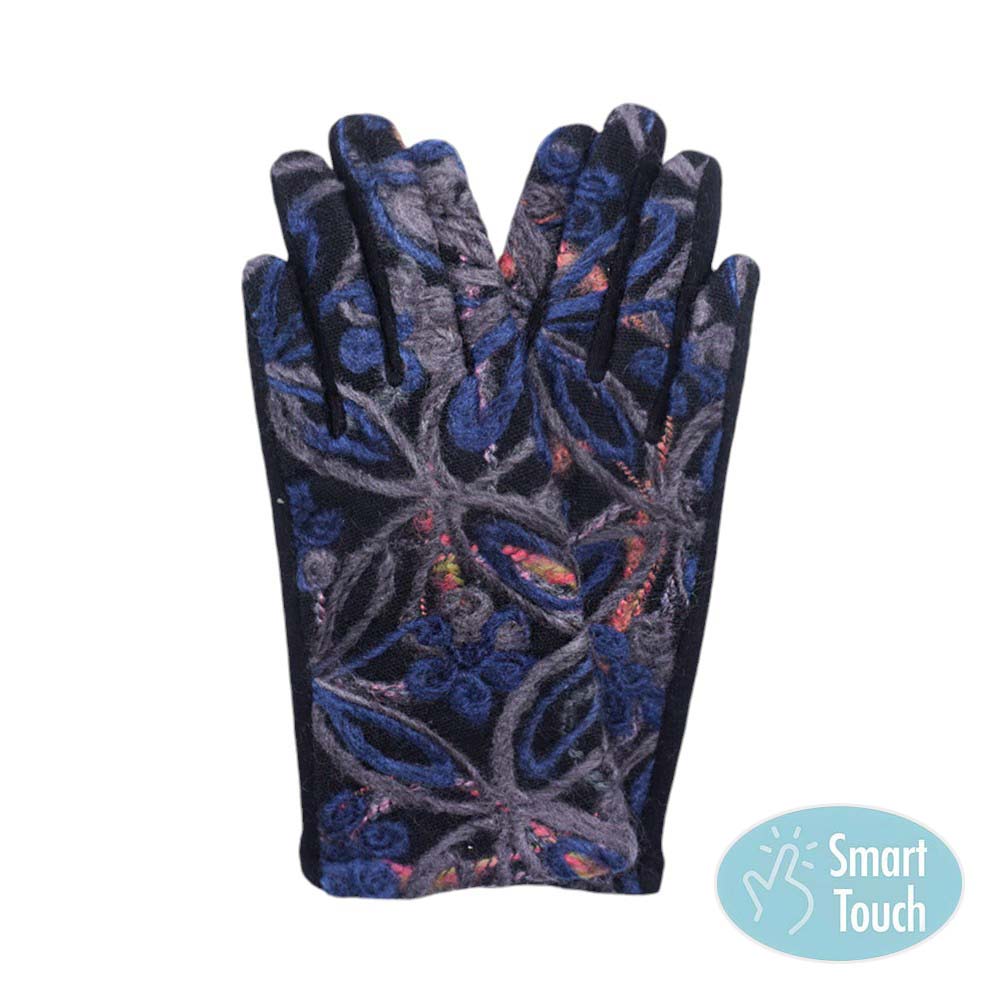 Navy Flower Yarn Embroidered Smart Touch Gloves, Keep your hands warm and stylish! These gloves feature a unique flower yarn design and smart touch technology, allowing you to use your phone, tab, or any touch-sensitive devices without taking off your gloves. Stay connected and cozy with these must-have gloves.