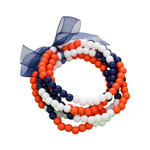 Navy Orange 6PCS Game Day Beaded Stretch Bracelets, Enhance your attire with this beautiful bracelet to show off your fun trendsetting style. It can be worn with any daily wear or on any sports day. These 6PCS Game Day Beaded Stretch Bracelets are a perfect gift idea for any sports lover.