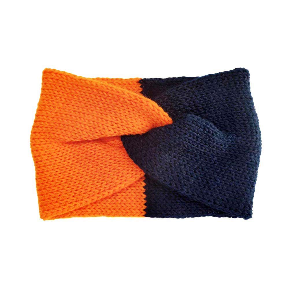 Navy Orange Game Day Two Tone Knit Earmuff Headband, offers both style and warmth with its eye-catching two-tone design. The soft and warm knit fabric keeps your ears toasty. Perfect for outdoor activities, the adjustable band ensures a snug and comfortable fit. Perfect gift for friends & family members in the cold days.