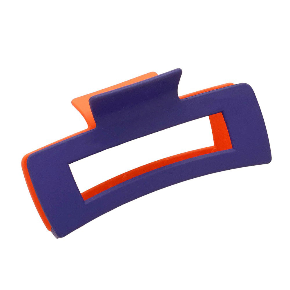 Navy Orange Game Day Two Tone Open Rectangle Hair Claw Clip, is perfect for keeping your locks in place. This professional-grade clip features a firm grip clamp that ensures your hair stays put all day long. Made from high-quality materials, this clip is sure to last. Perfect gift for sports lovers to show their team spirit.