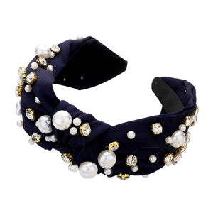 Navy Pearl Round Stone Embellished Knot Burnout Headband, create a natural & beautiful look while perfectly matching your color with the easy-to-use stone burnout headband. Push your hair back and spice up any plain outfit with this pearl round heart knot headband! Be the ultimate trendsetter & be prepared to receive compliments wearing this chic headband with all your stylish outfits! 