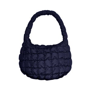 Navy Quilted Puffer Tote Shoulder Bag, Stay warm and stylish with this bag. Made of durable material, it is insulated to keep you cozy in the coldest conditions. The shoulder straps make it comfortable and convenient to carry, so you can bring everything you need with ease. Perfect for gifting on every occasion.
